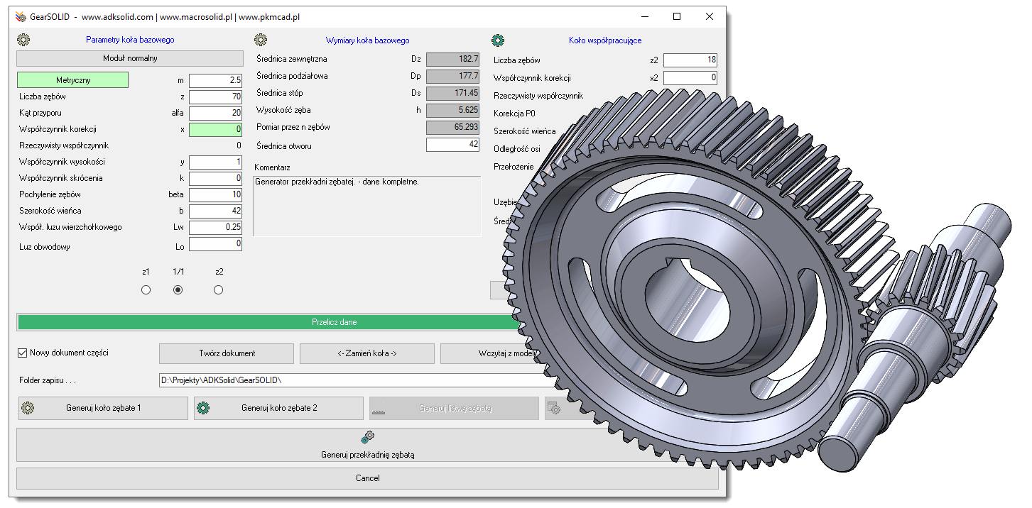 Generator przekładni zębatej i zębatkowej