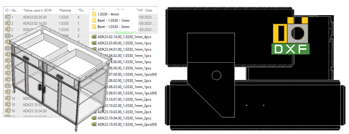 Generator of DXF files from unfolding operations for all sheet metal parts of the active assembly